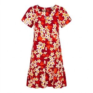 Hilo Hattie MEDIUM Red Plumeria Floral Muumuu Dress Made in Hawaii - CJ